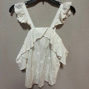 Love J- cold flutter sleeve white eyelet top